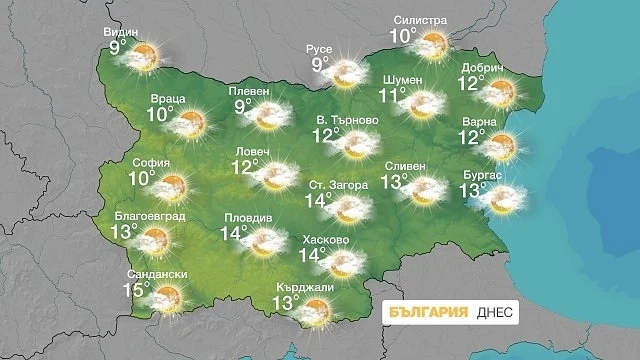 Времето днес: Облачно със слаби превалявания от дъжд