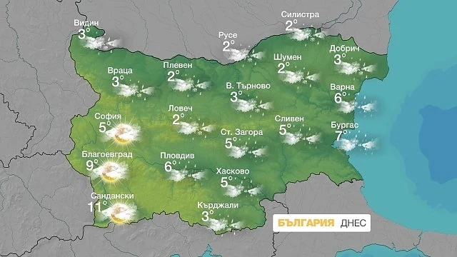 Времето днес: Дъждовно на много места в страната 