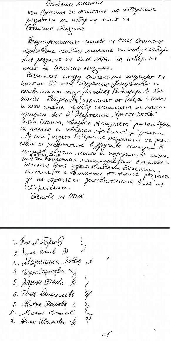 9 от ОИК с особено мнение: Разликата между Манолова и Фандъкова е по-малка от съмнителните гласове