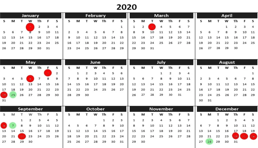 Почивни дни 2020 година