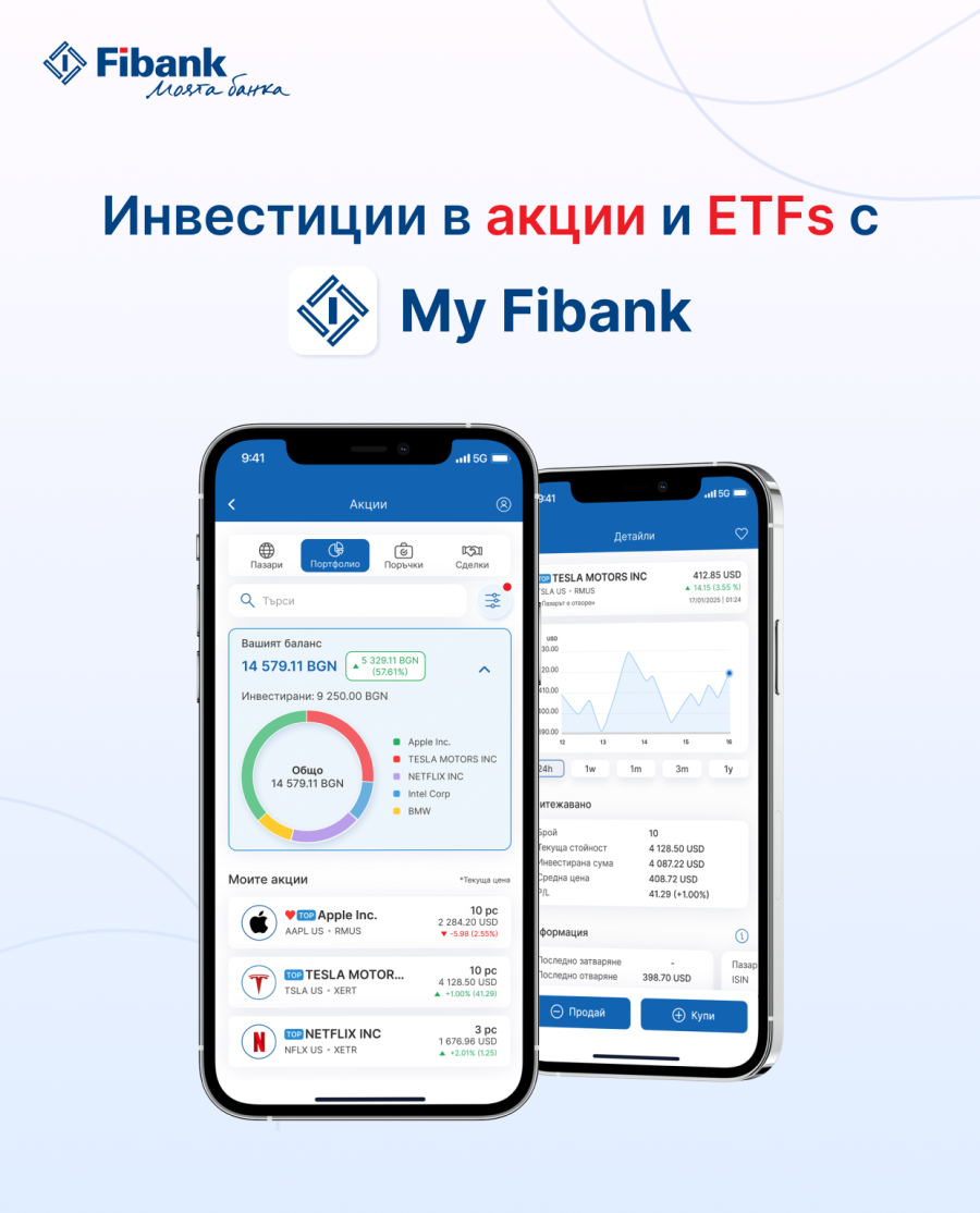 Fibank предлага търговия с акции през мобилното си приложение